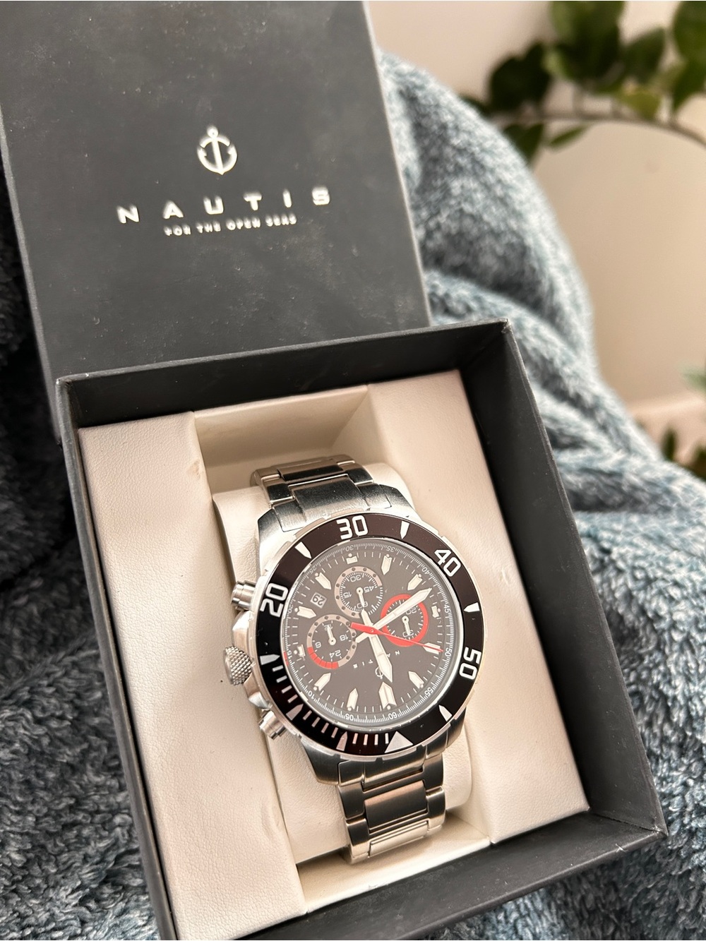 Nautica Stainless Steel Sport Chronograph Watch - Black, Red & Silver